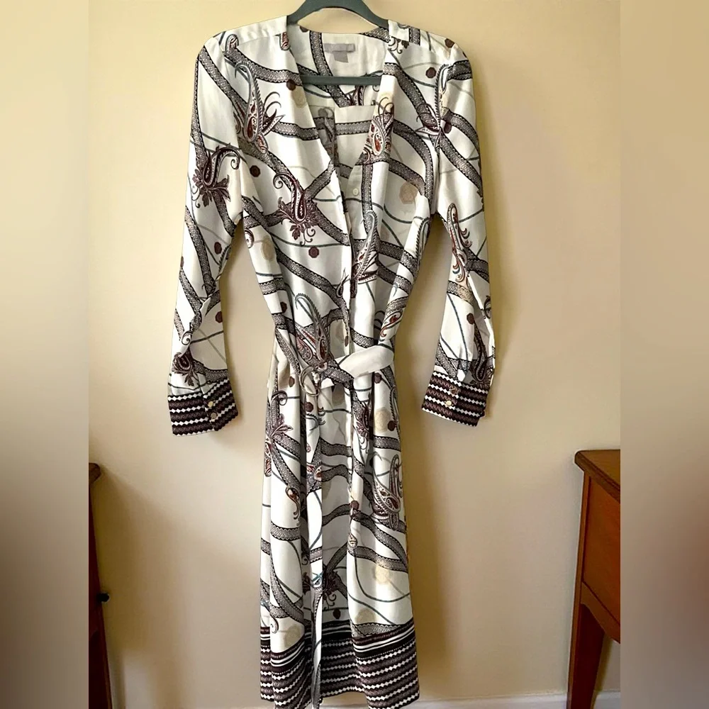 H&M Paisley Button Down Belted Midi Dress | Size 8 - Picture 4 of 7